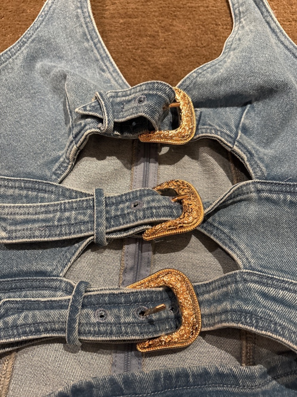 Commense Denim Dress with Gold Buckle Accents